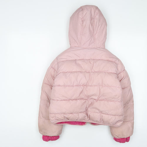 DKNY Girls Pink Basic Coat Coat Size 7-8 Years Zip - Logo