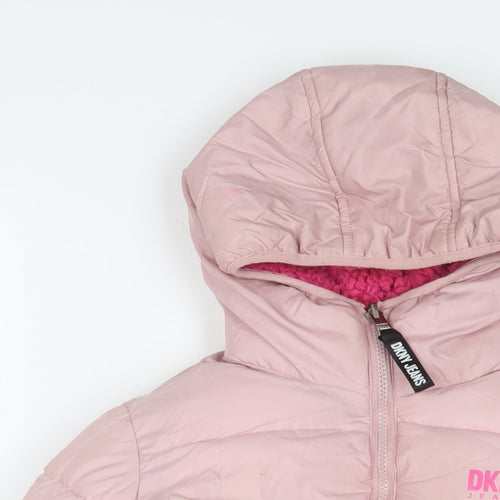 DKNY Girls Pink Basic Coat Coat Size 7-8 Years Zip - Logo