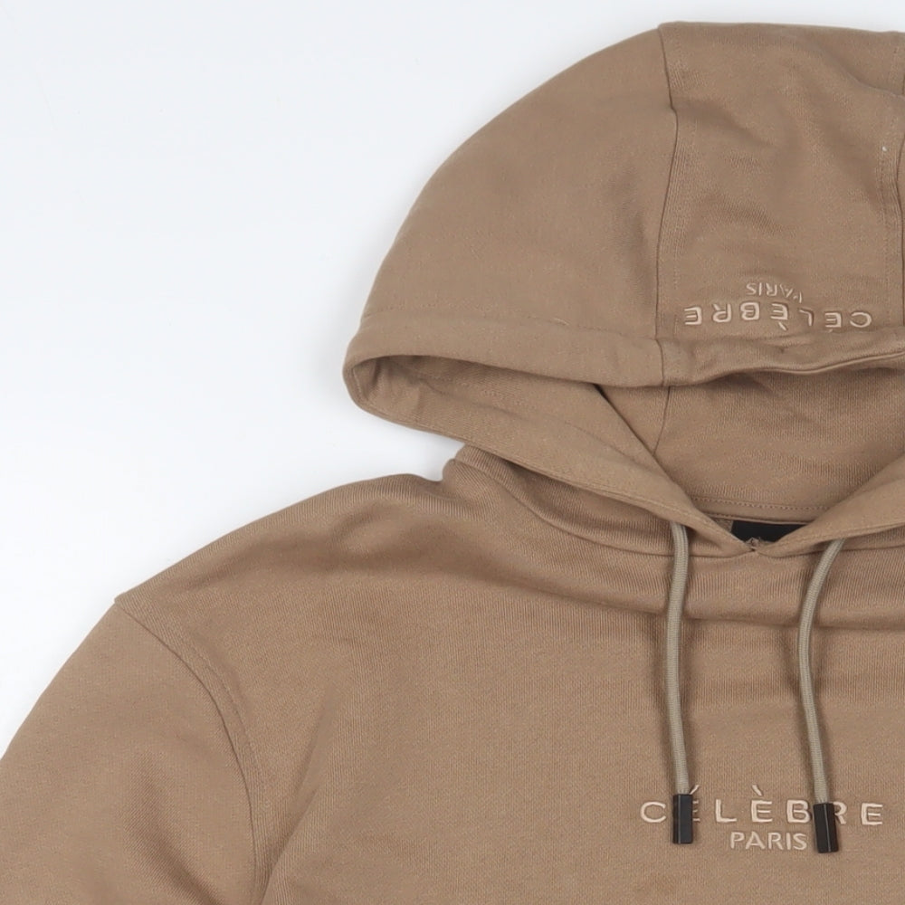 CÉLÈBRE Womens Brown Cotton Pullover Hoodie Size S Pullover - Logo, Embroidered
