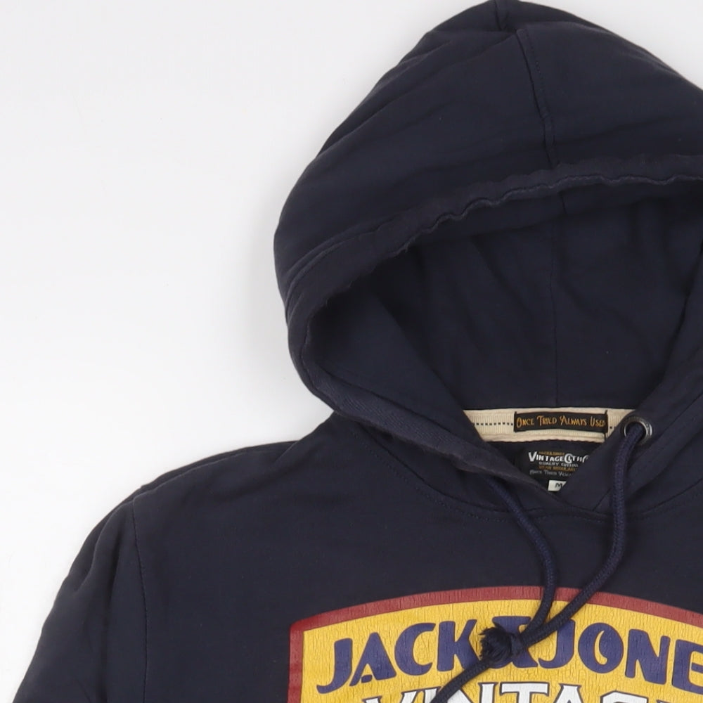 JACK & JONES Mens Blue Cotton Pullover Hoodie Size M