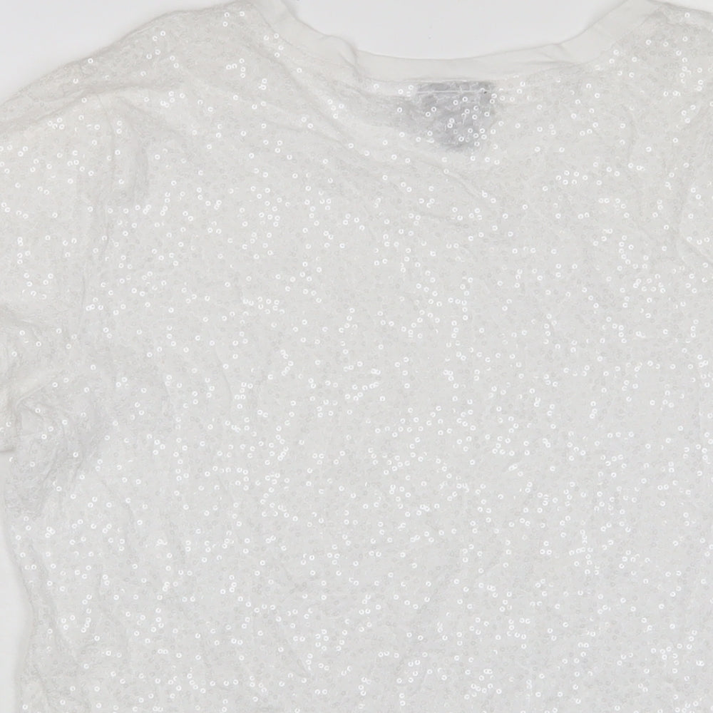 DKNY Womens White Polyester Basic T-Shirt Size L Crew Neck - Sequins