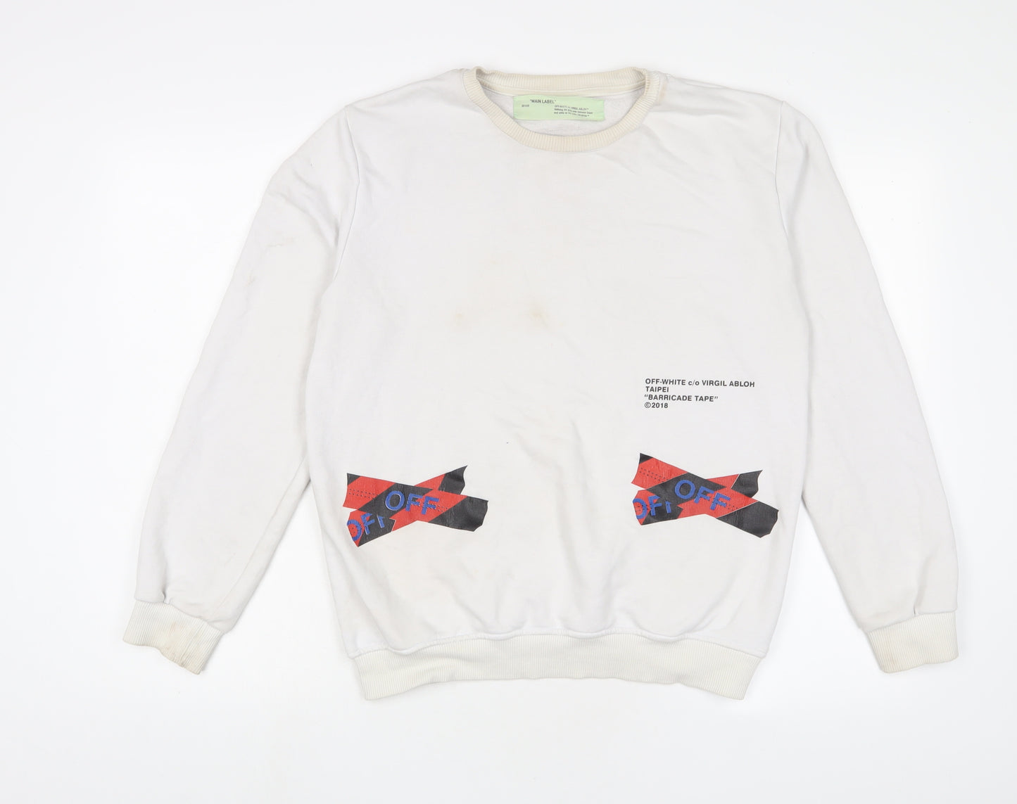 OFF!-White Womens White Cotton Pullover Sweatshirt Size M Pullover