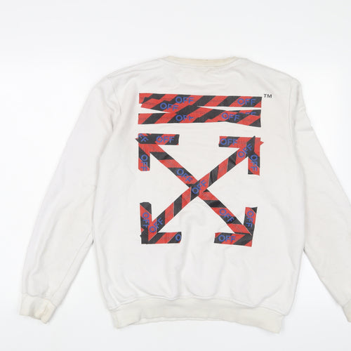 OFF!-White Womens White Cotton Pullover Sweatshirt Size M Pullover