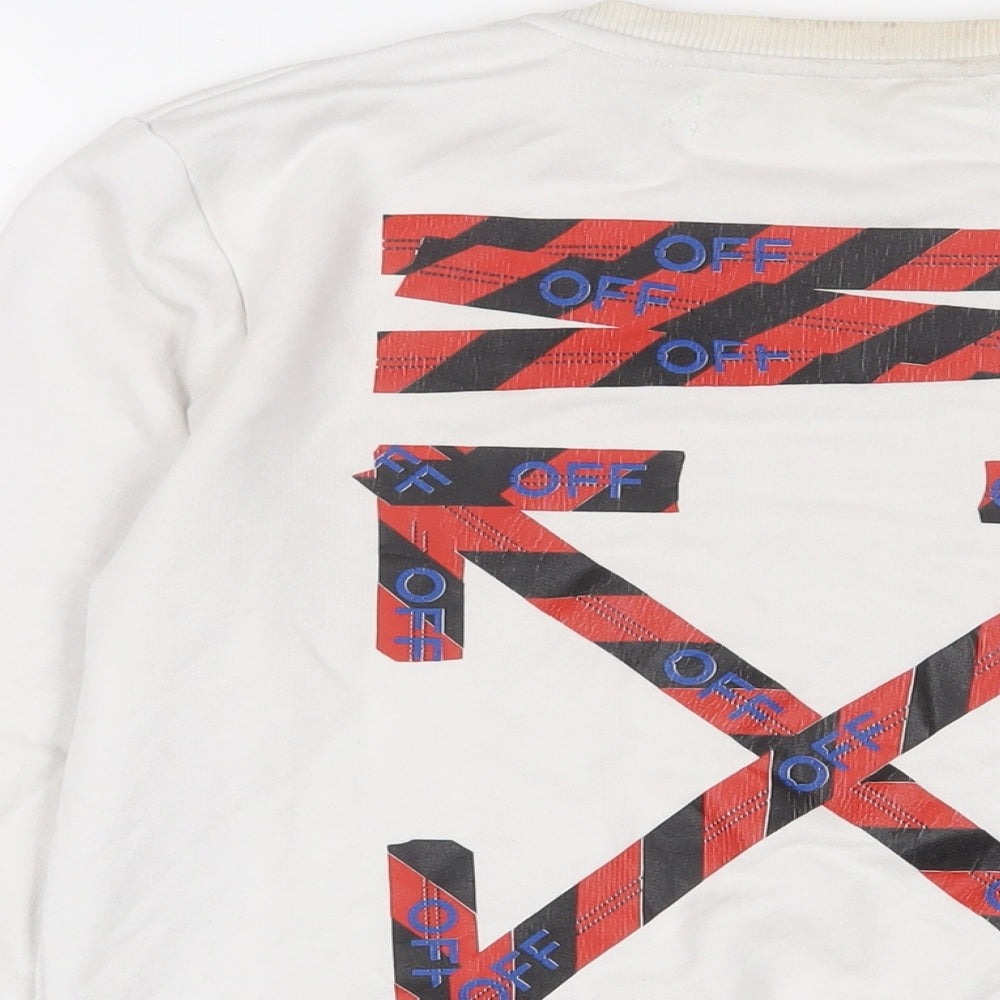 OFF!-White Womens White Cotton Pullover Sweatshirt Size M Pullover