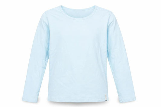 Front view of Decathlon girls’ blue cotton basic casual, size 14, years crew neck pullover