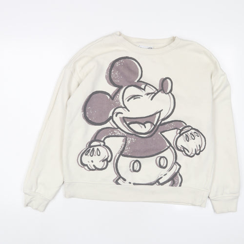 Disney Womens Ivory Cotton Pullover Sweatshirt Size S Pullover - Mickey Mouse