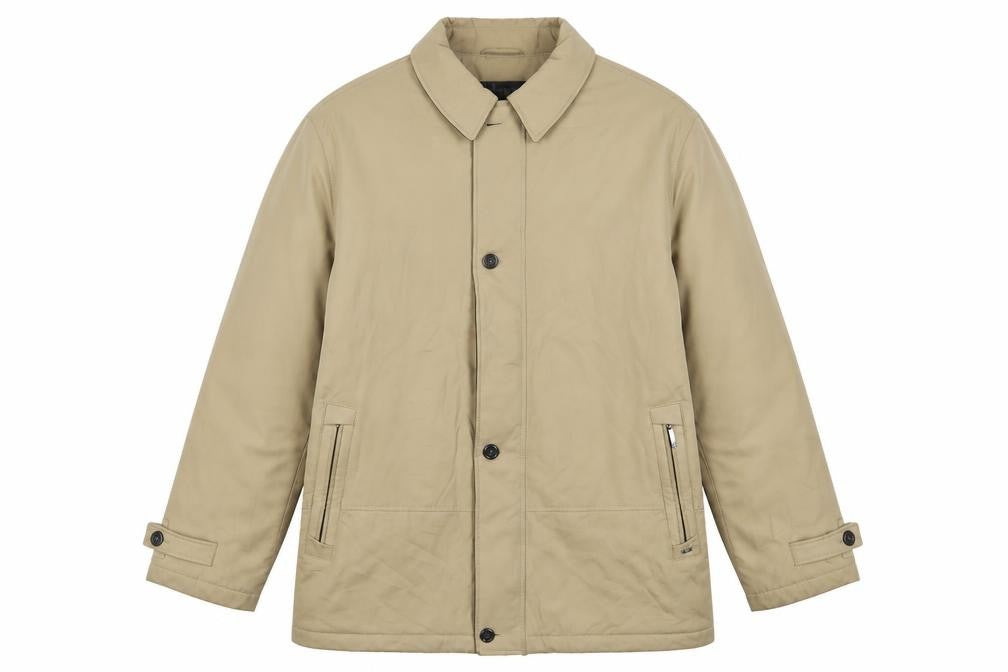 Front view of Bush men’s beige jacket, size L, zip