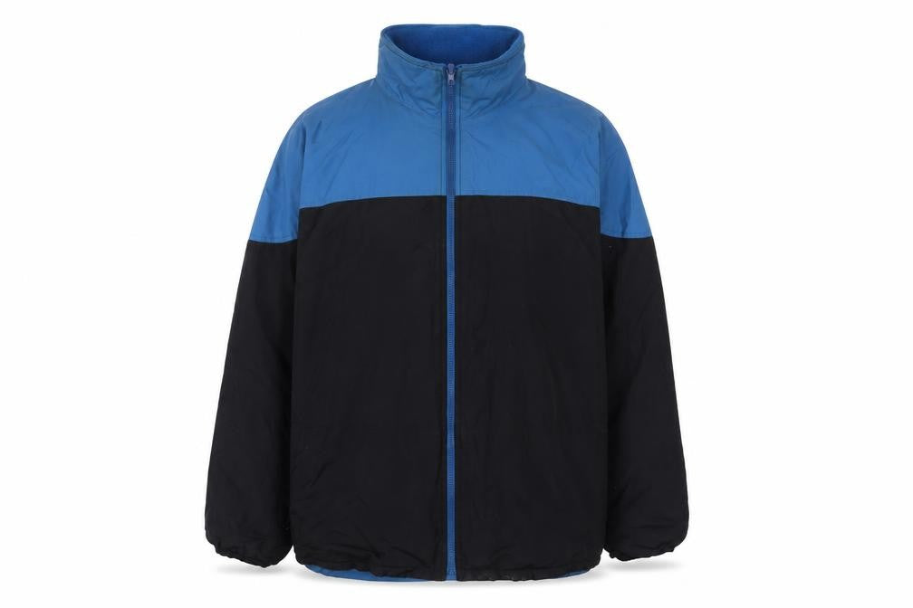 Front view of Cotton Traders men’s black jacket coat, size L, zip