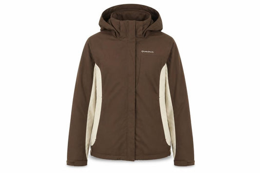 Front view of Decathlon women’s brown jacket coat, size M, zip