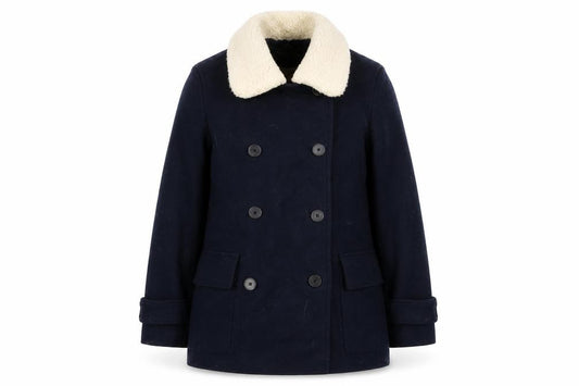 Front view of Jack Wills women’s blue jacket coat, size UK 8, button