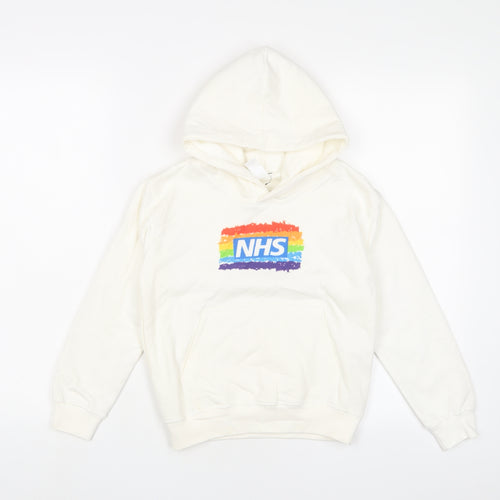 NHS Boys White Cotton Pullover Hoodie Size 5-6 Years Pullover