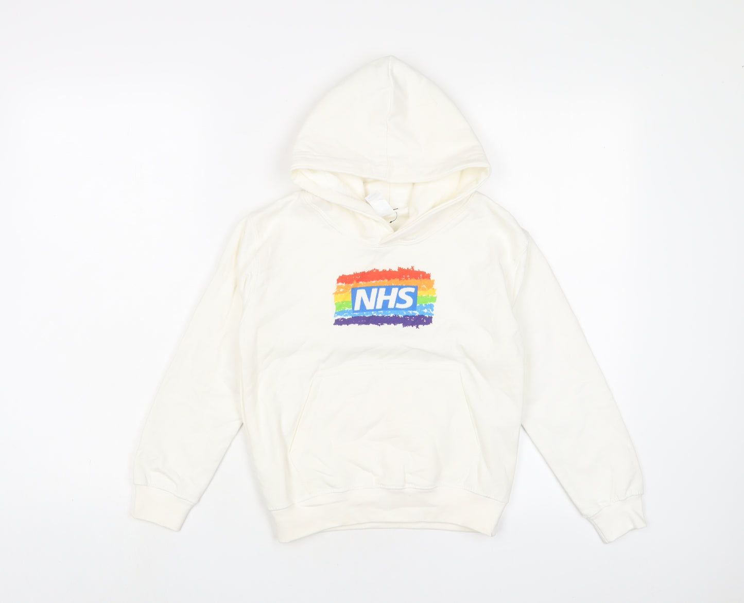 NHS Boys White Cotton Pullover Hoodie Size 5-6 Years Pullover