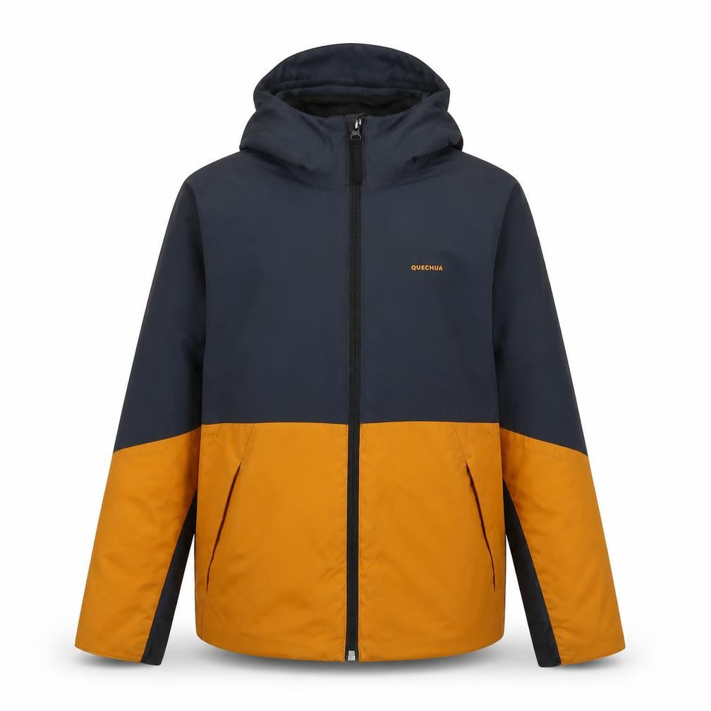 Front view of Decathlon boys’ orange jacket, size 8-9, years zip