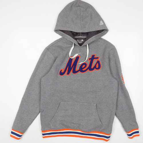 New Era Mens Grey Cotton Pullover Hoodie Size M - Embroidered