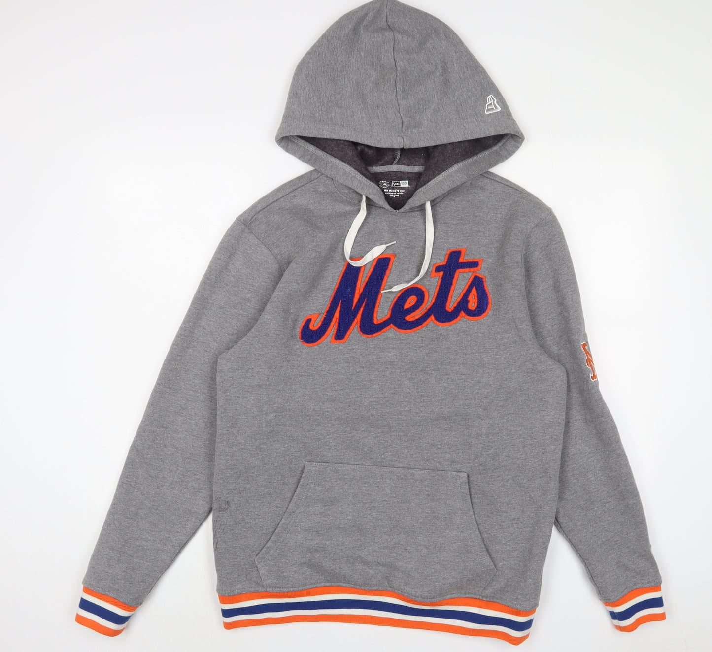 New Era Mens Grey Cotton Pullover Hoodie Size M - Embroidered