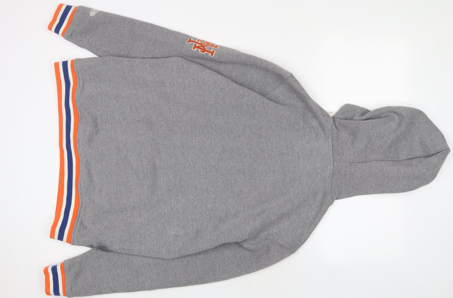 New Era Mens Grey Cotton Pullover Hoodie Size M - Embroidered