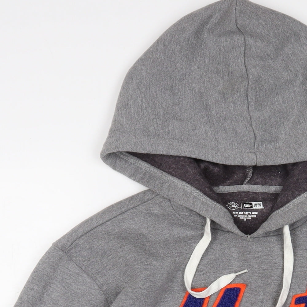 New Era Mens Grey Cotton Pullover Hoodie Size M - Embroidered