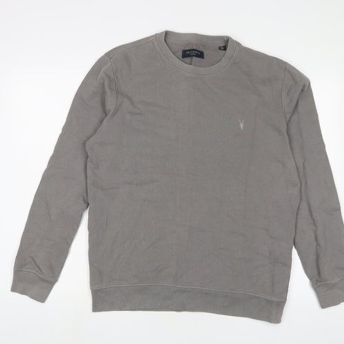 AllSaints Mens Grey Cotton Pullover Sweatshirt Size M - Logo, Embroidered