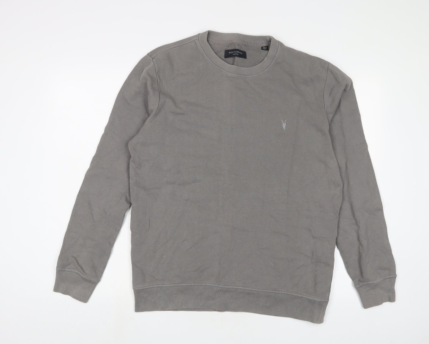 AllSaints Mens Grey Cotton Pullover Sweatshirt Size M - Logo, Embroidered