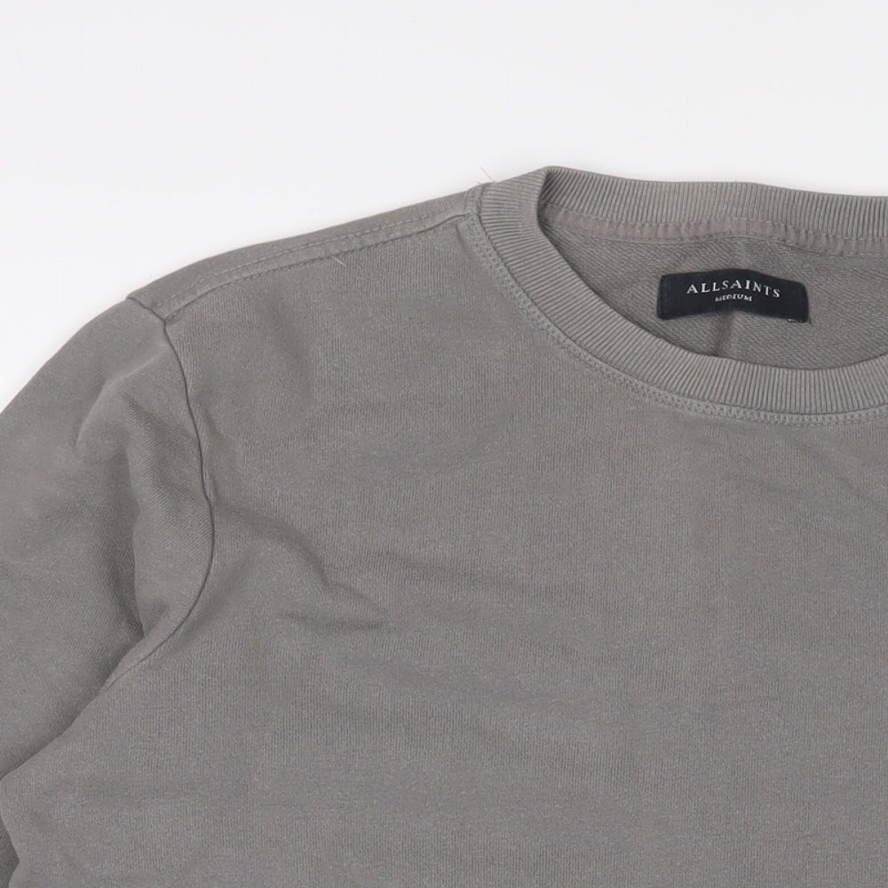 AllSaints Mens Grey Cotton Pullover Sweatshirt Size M - Logo, Embroidered