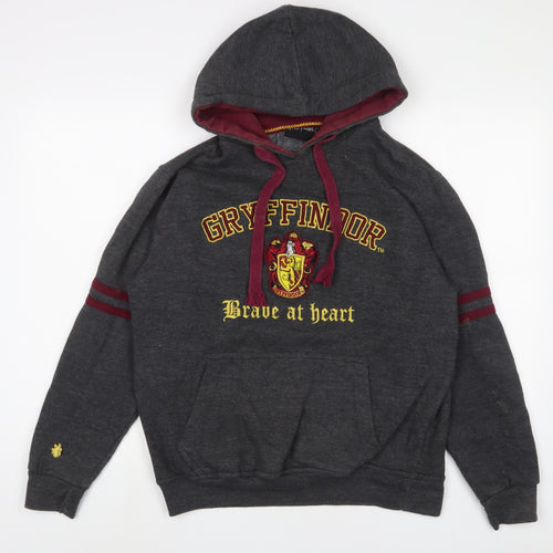 Harry Potter Mens Grey Cotton Pullover Hoodie Size L - Embroidered