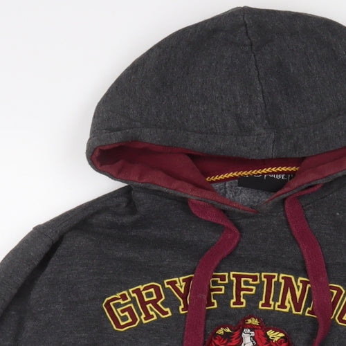 Harry Potter Mens Grey Cotton Pullover Hoodie Size L - Embroidered