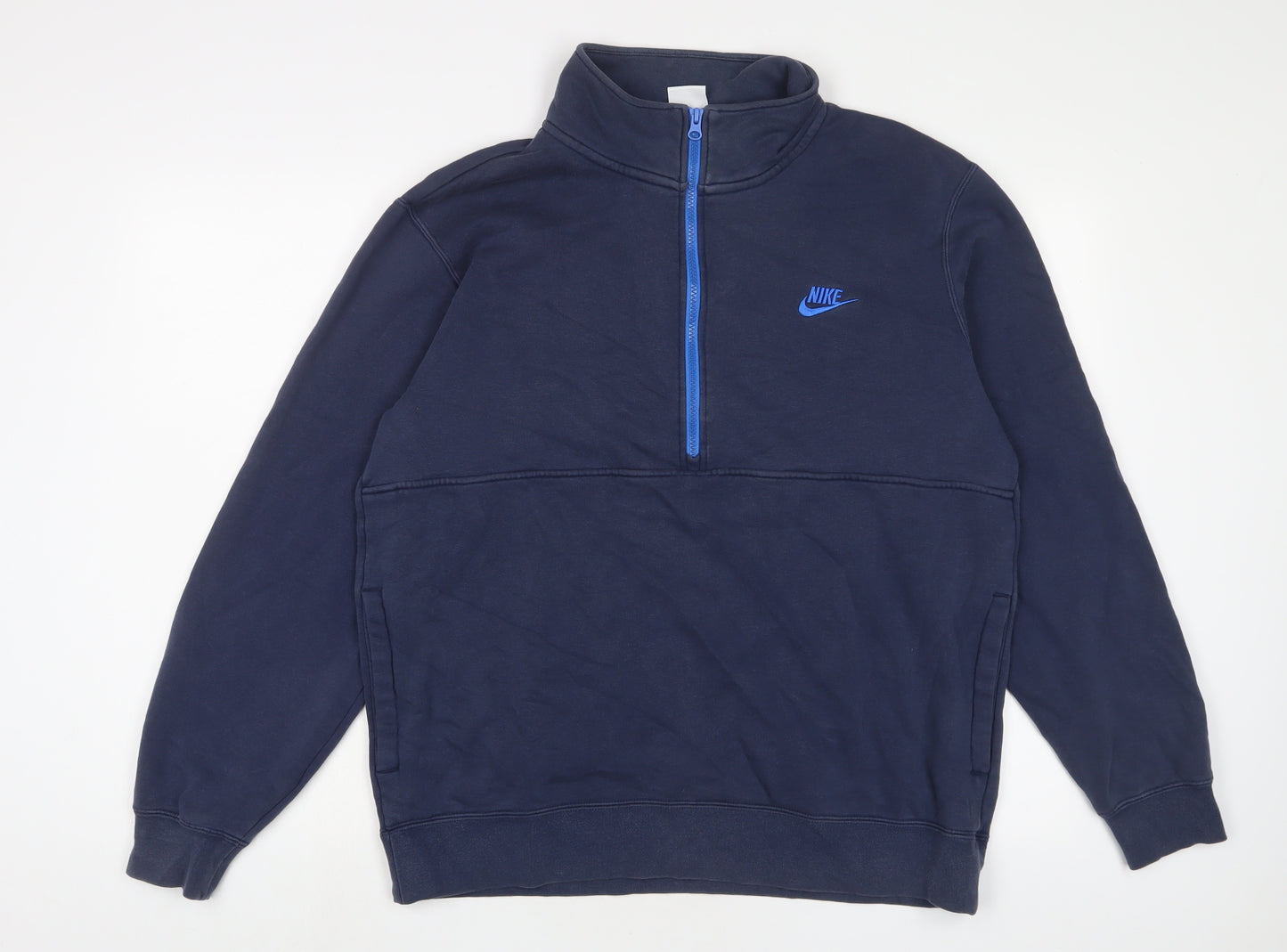 Nike Mens Blue Cotton Pullover Sweatshirt Size L - Logo, Embroidered