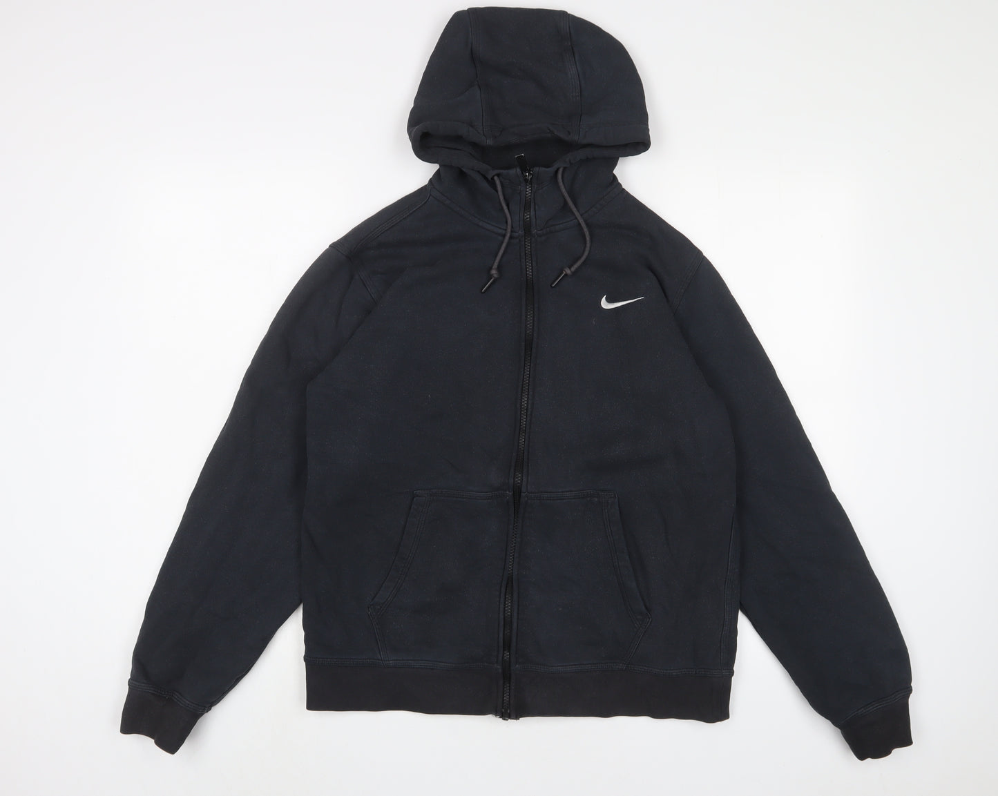 Nike Mens Black Cotton Full Zip Hoodie Size M - Logo, Embroidered