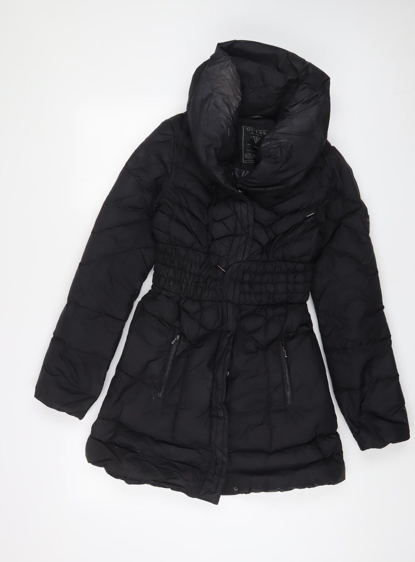 GUESS Womens Black Puffer Jacket Coat Size XS Zip - Zip Pockets