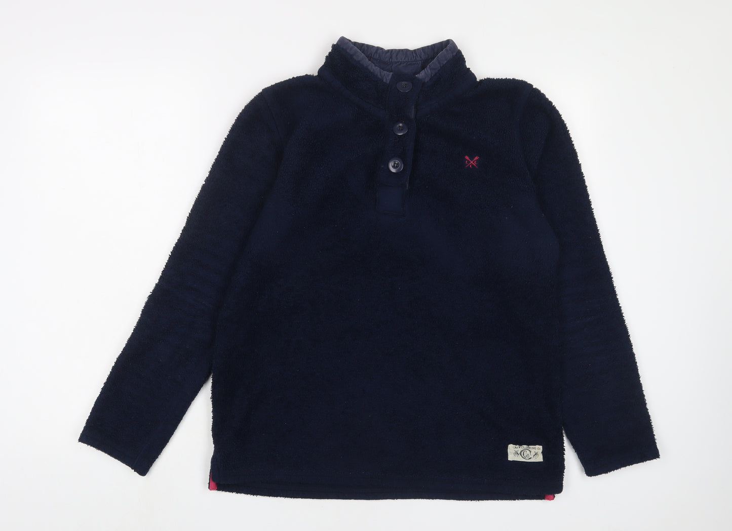 Crew Clothing Womens Blue Polyester Pullover Sweatshirt Size 12 Button - Logo, Embroidered