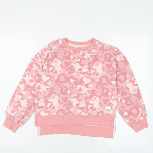 DKNY Girls Pink Geometric Cotton Pullover Sweatshirt Size 7 Years Pullover - Hearts