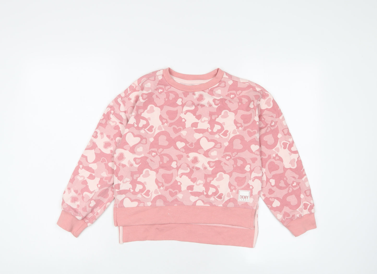 DKNY Girls Pink Geometric Cotton Pullover Sweatshirt Size 7 Years Pullover - Hearts