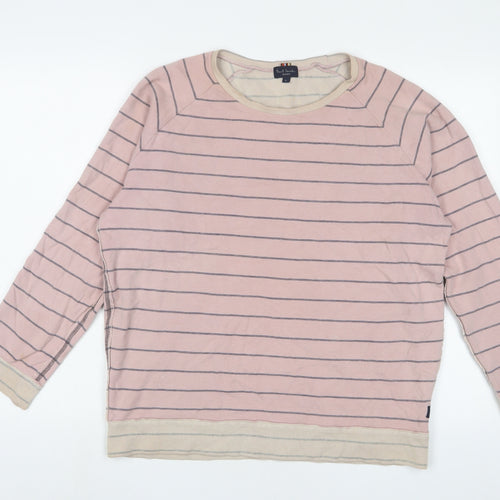 Paul Smith Mens Pink Crew Neck Striped Acrylic Pullover Jumper Size L Long Sleeve