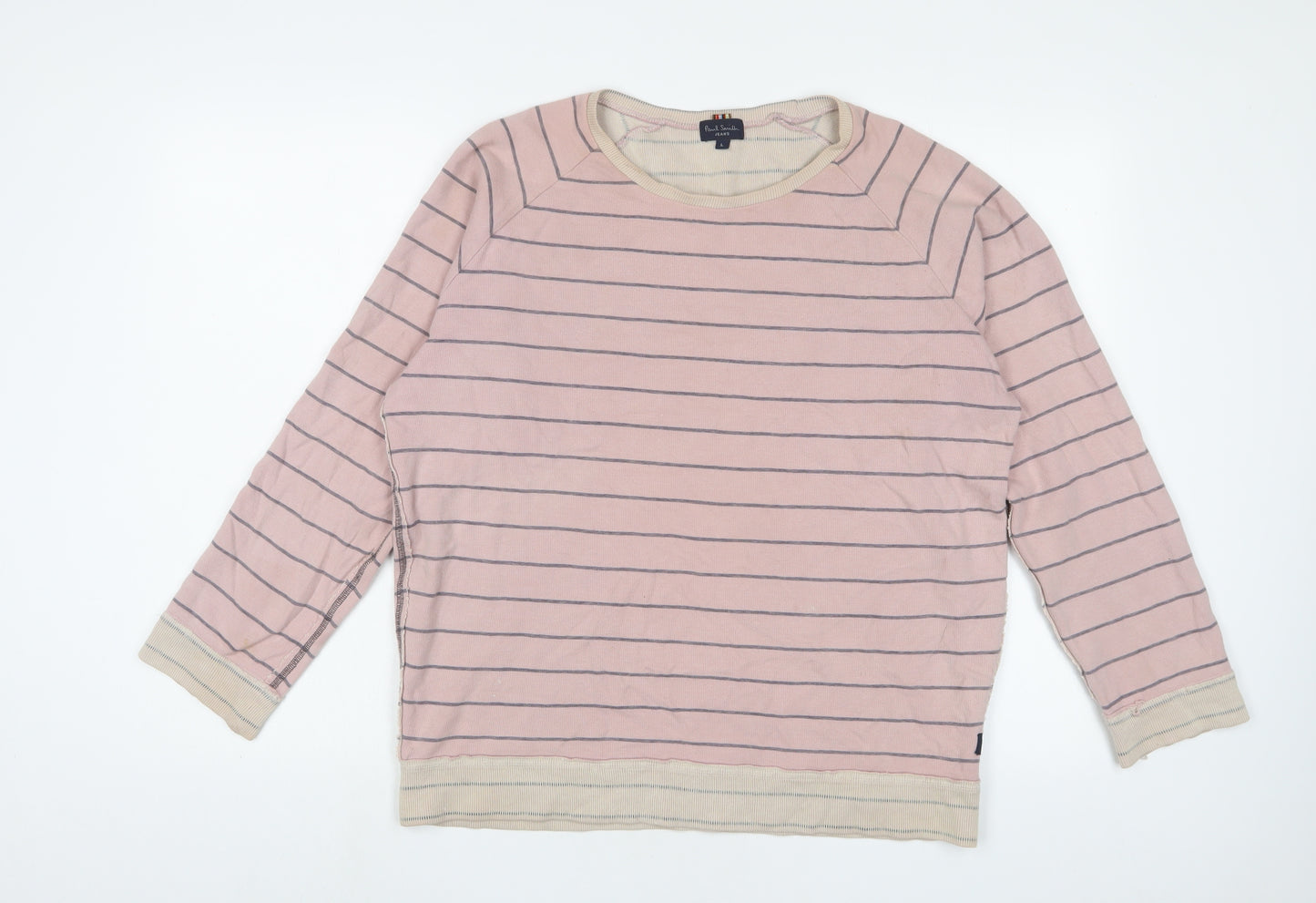 Paul Smith Mens Pink Crew Neck Striped Acrylic Pullover Jumper Size L Long Sleeve