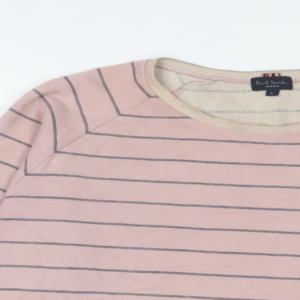 Paul Smith Mens Pink Crew Neck Striped Acrylic Pullover Jumper Size L Long Sleeve