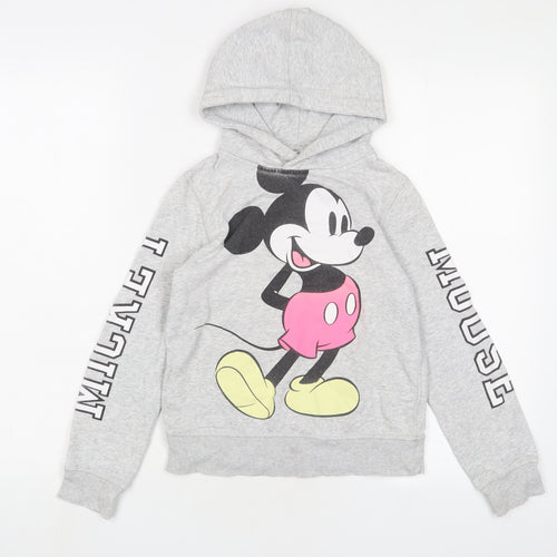 Mickey Mouse Girls Grey Cotton Pullover Hoodie Size 8 Years Pullover - 8-10 Years