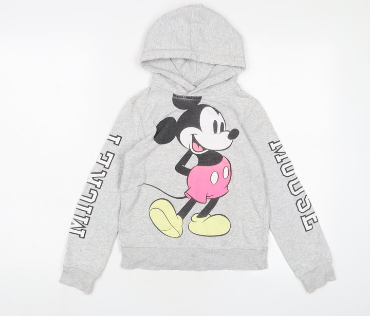 Mickey Mouse Girls Grey Cotton Pullover Hoodie Size 8 Years Pullover - 8-10 Years
