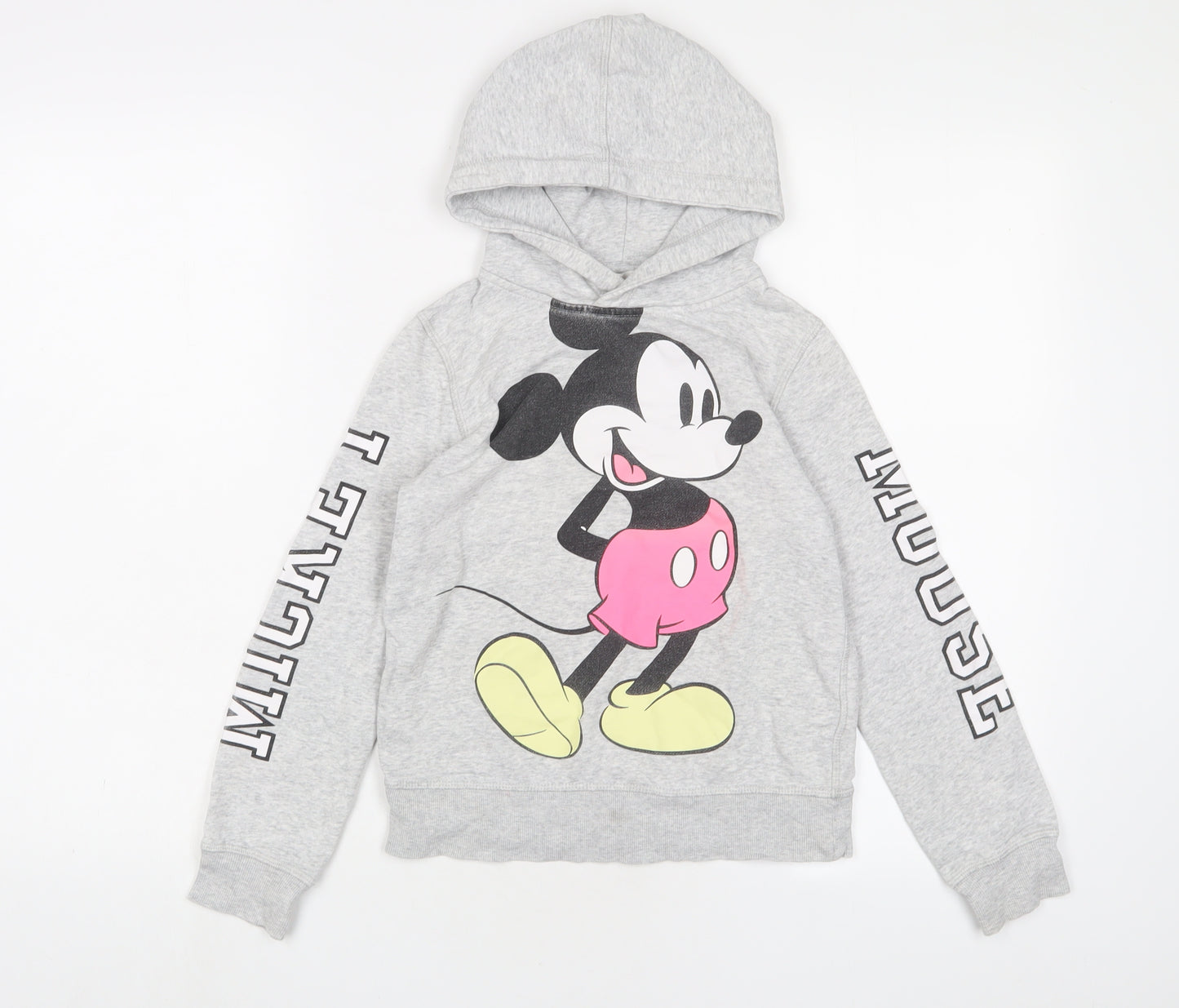 Mickey Mouse Girls Grey Cotton Pullover Hoodie Size 8 Years Pullover - 8-10 Years