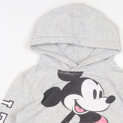 Mickey Mouse Girls Grey Cotton Pullover Hoodie Size 8 Years Pullover - 8-10 Years