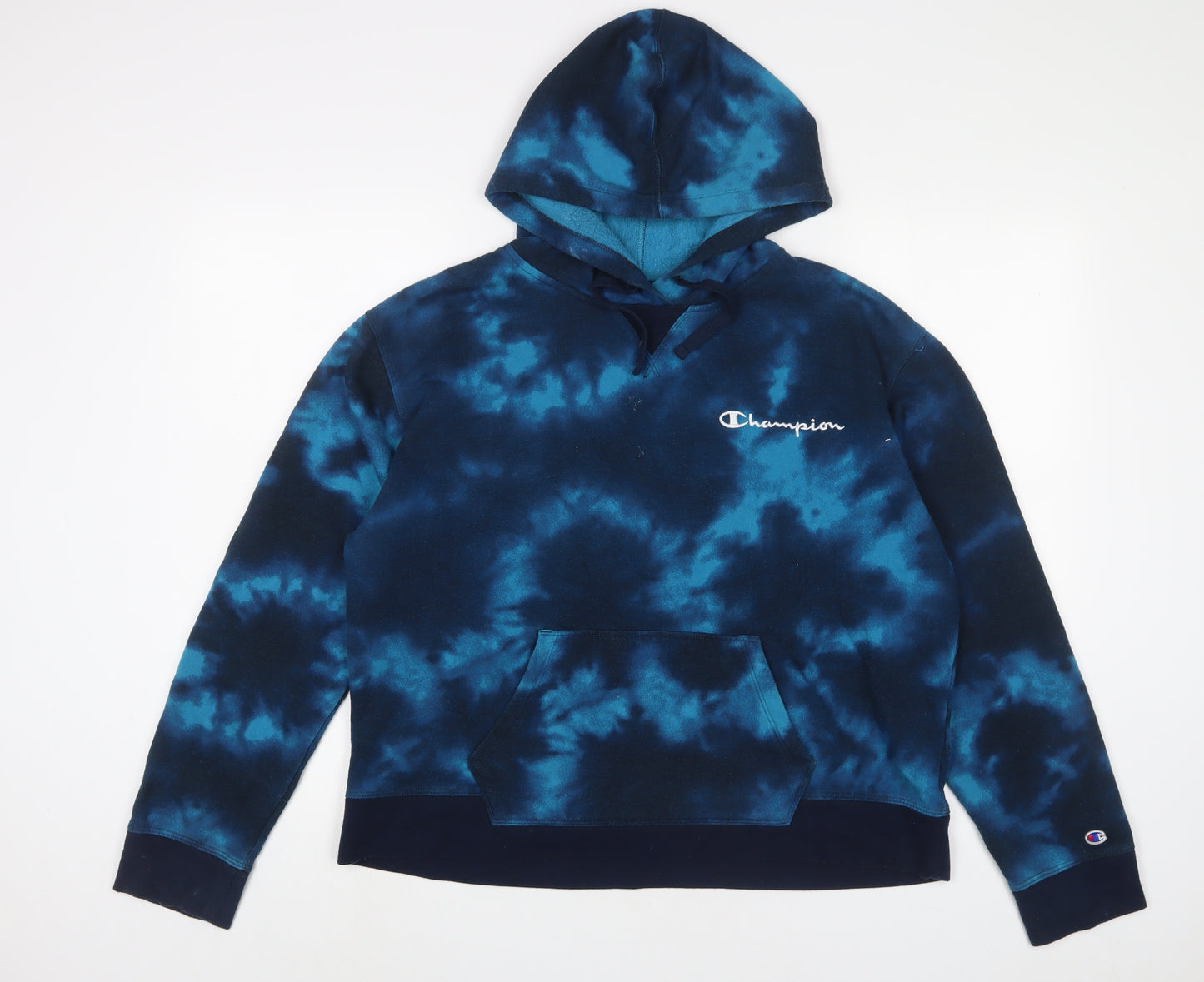 Champion Mens Blue Geometric Cotton Pullover Hoodie Size 2XL - Logo, Embroidered