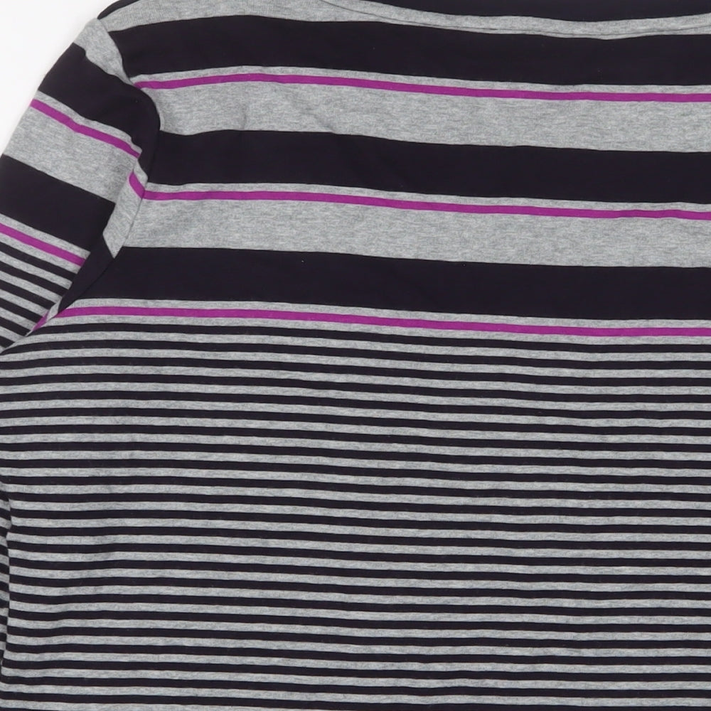 Maine Womens Grey Striped Cotton Basic T-Shirt Size 16 Boat Neck - Buttons