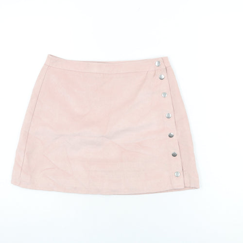 H&M Womens Pink Polyester Mini Skirt Size 10 Snap - Suede