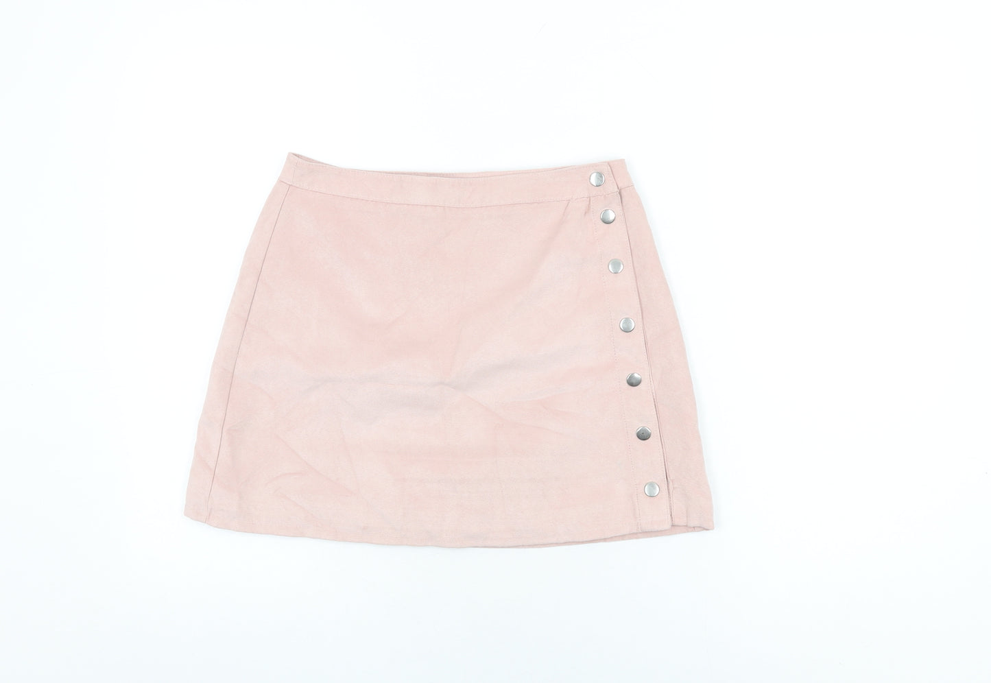 H&M Womens Pink Polyester Mini Skirt Size 10 Snap - Suede