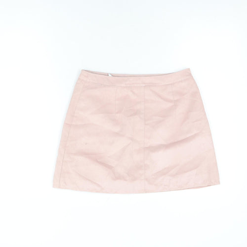 H&M Womens Pink Polyester Mini Skirt Size 10 Snap - Suede