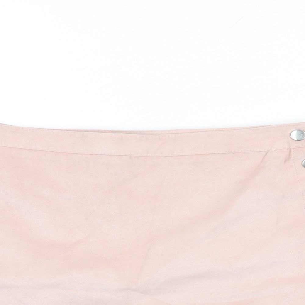 H&M Womens Pink Polyester Mini Skirt Size 10 Snap - Suede