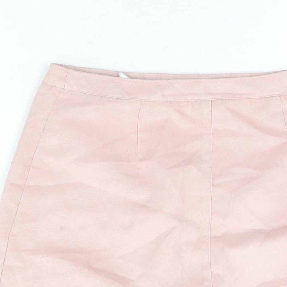 H&M Womens Pink Polyester Mini Skirt Size 10 Snap - Suede