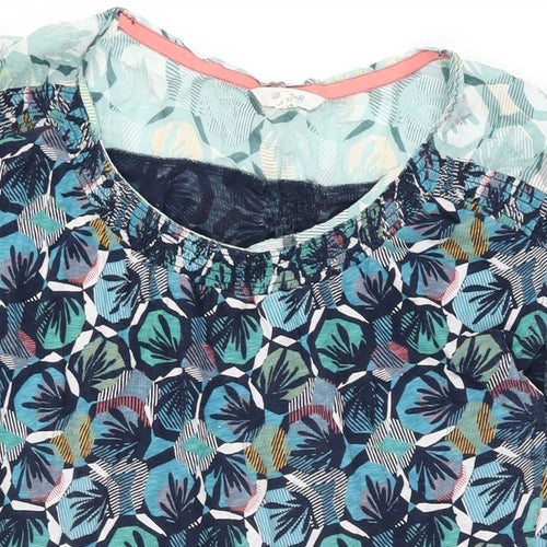 White Stuff Womens Blue Geometric Cotton Basic T-Shirt Size 14 Round Neck