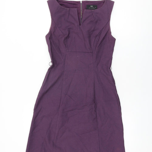 Cue Womens Purple Cotton Shift Size 8 Round Neck Zip