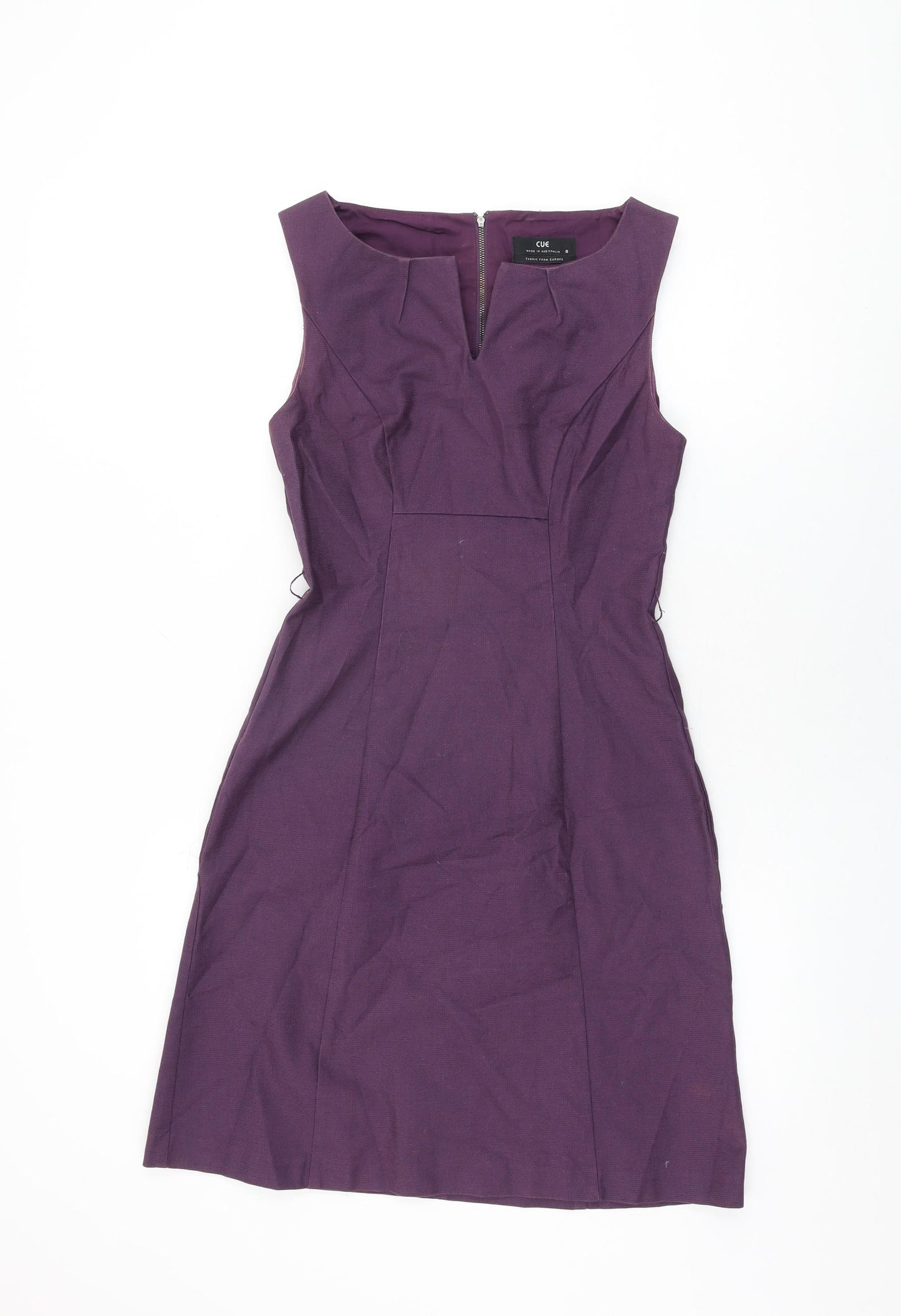 Cue Womens Purple Cotton Shift Size 8 Round Neck Zip