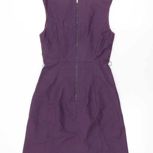 Cue Womens Purple Cotton Shift Size 8 Round Neck Zip